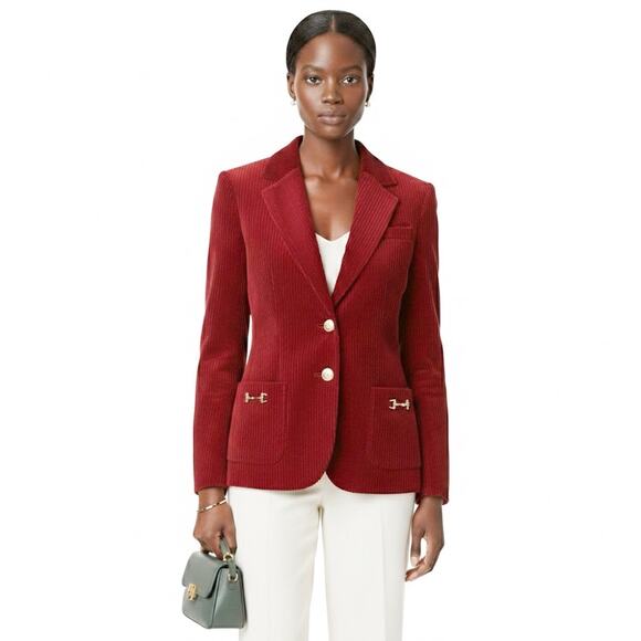 Talbots Corduroy Blazer Womens 14P Red Gold Stretch Cotton Old Money Equestrian - Picture 1 of 5